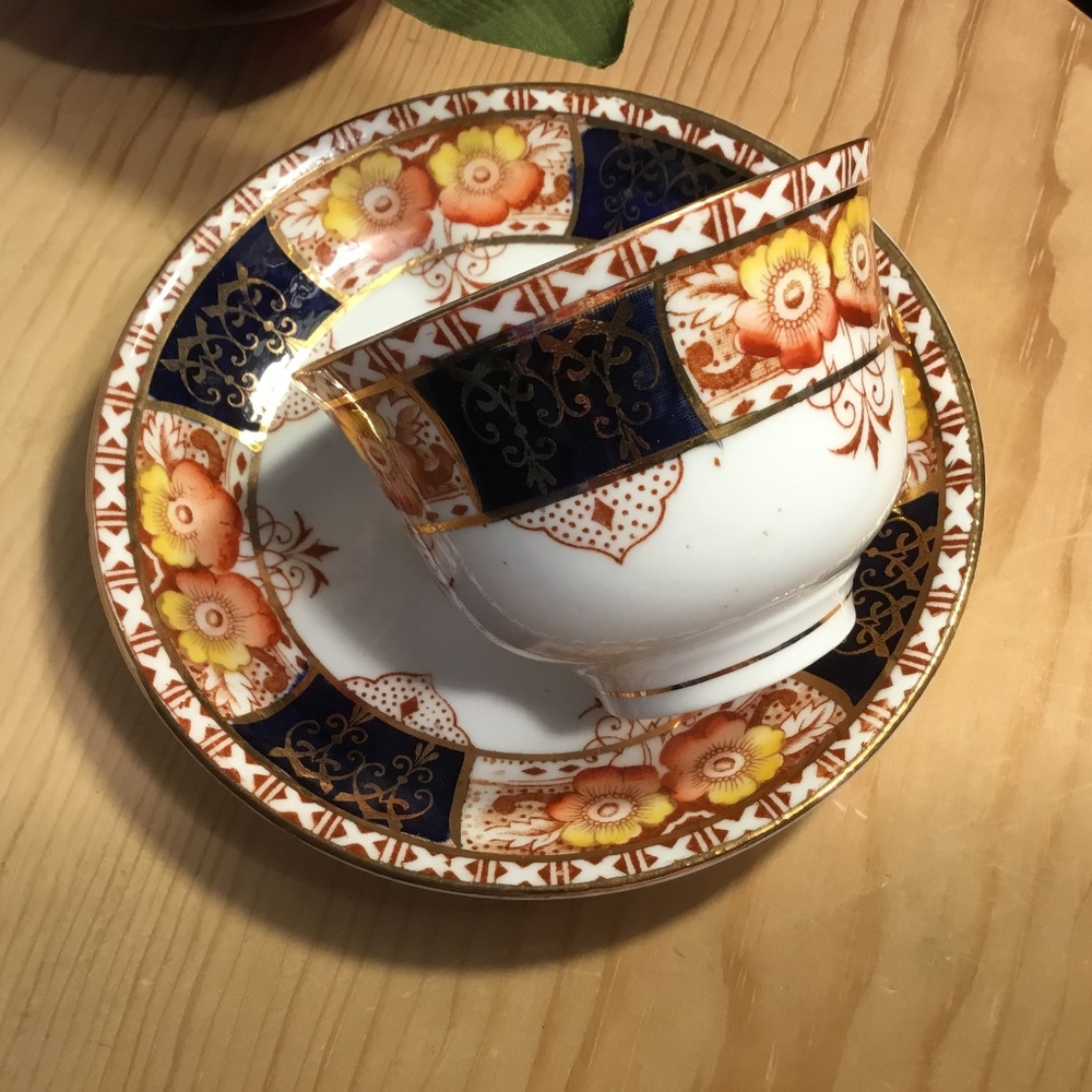 Vintage Colclough China Cup and Saucer Cobalt Panels Red and Yellow Flowers #661